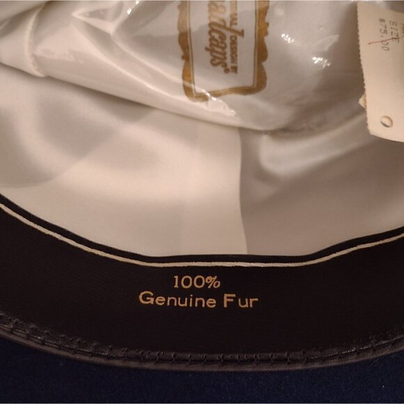 NWT Vintage Madcaps Womens Navy Blue Fedora 22" Diameter 100% Genuine Fur - Picture 11 of 12
